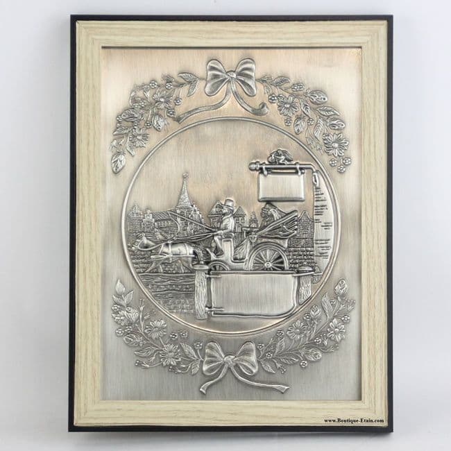 Tableau en étain à graver motif calèche pour couple