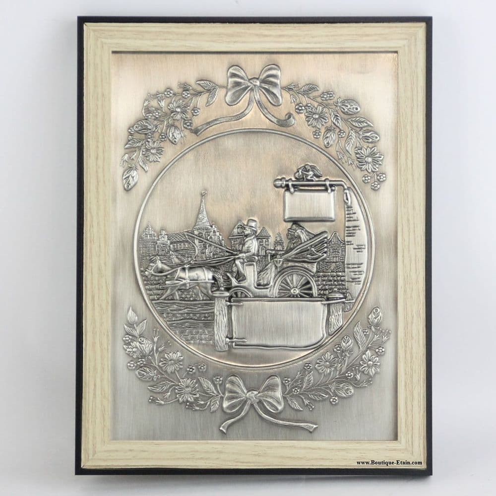 Tableau en étain à graver motif calèche pour couple