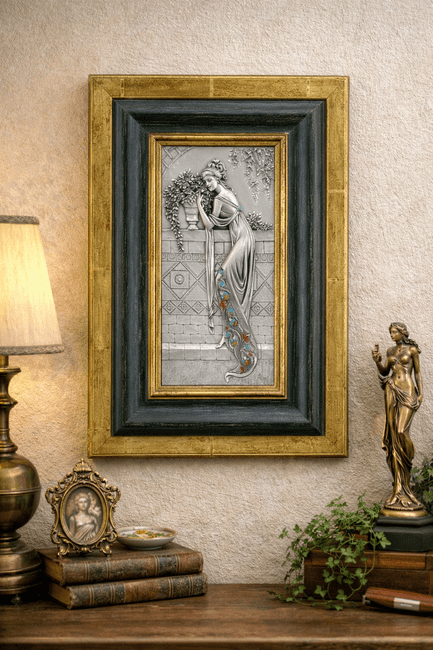 Tableau en étain jeune fille en robe de soirée