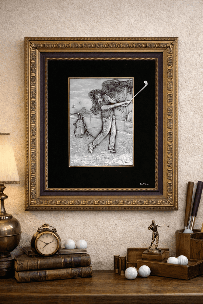 Tableau en étain le golfeur