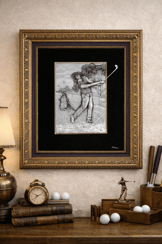 Tableau en étain le golfeur