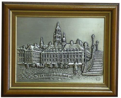 Tableau en étain repoussé vieille bourse de Lille