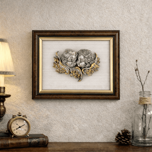 Tableau figurine étain NO 290 Les deux anges en étain