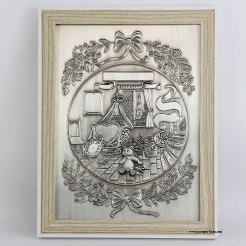 Tableau mural naissance en étain gravé thème nounours