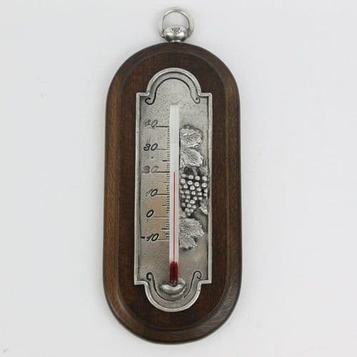Thermomètre en bois et étain motif grappe