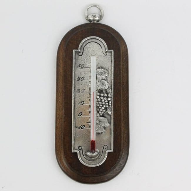 Thermomètre en bois et étain motif grappe