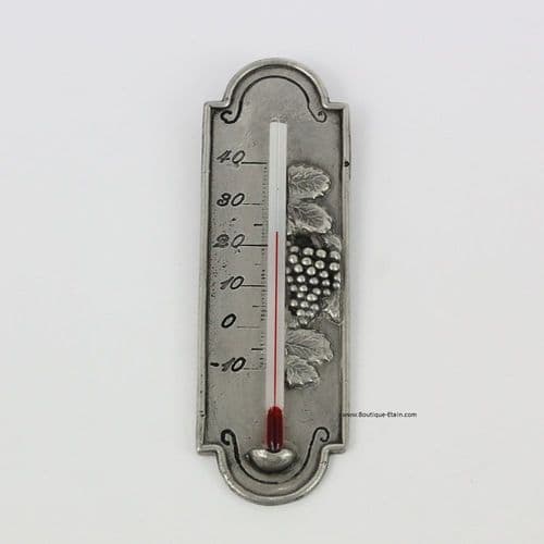 Thermomètre mural d'intérieur en étain motif grappe