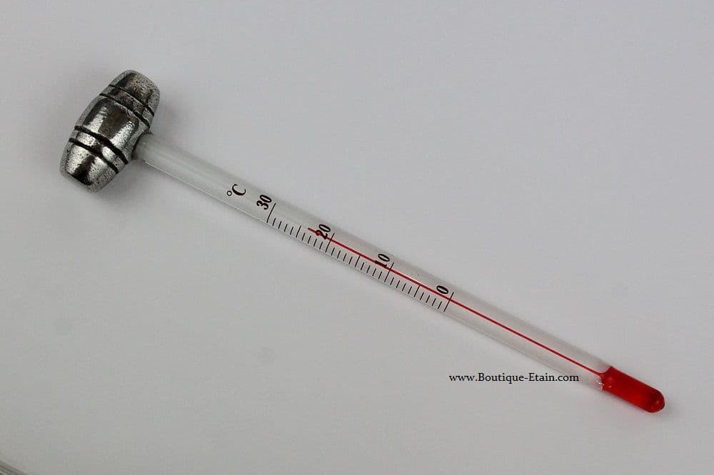 Thermomètre à vin motif tonneau en étain