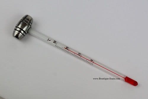Thermomètre à vin motif tonneau en étain