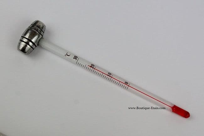 Thermomètre à vin motif tonneau en étain