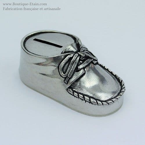 Tirelire chausson en étain à graver