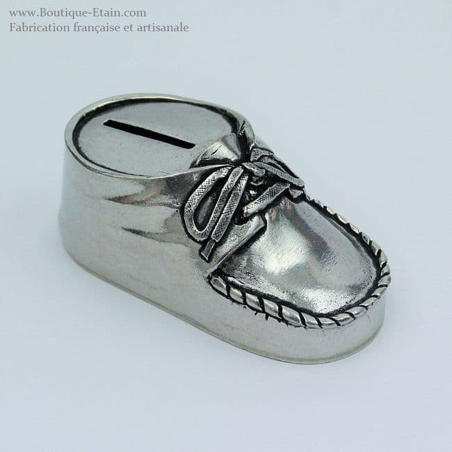 Tirelire chausson en étain à graver