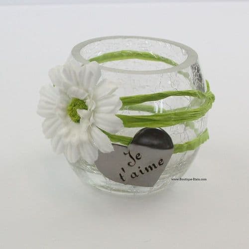 Vase craquelé décor marguerite et coeur en étain