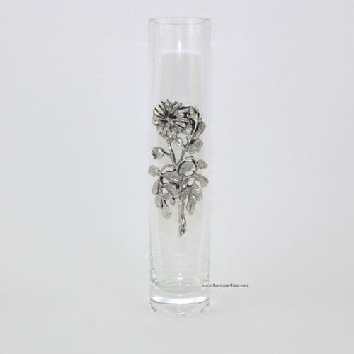 Vase soliflore décor fleur en étain forme tube H21cm
