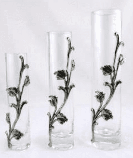 Vase soliflore verre et étain forme tube