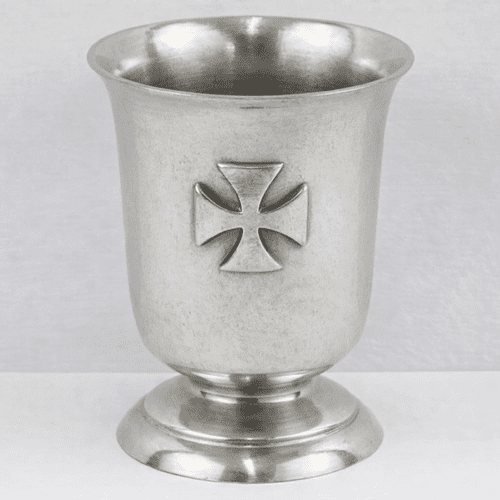 Verre en étain mât, gobelet ou timbale - h12cm motif croix templier