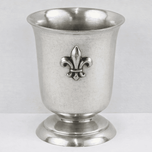 Verre en étain mât, gobelet ou timbale - h12cm motif fleur de lys