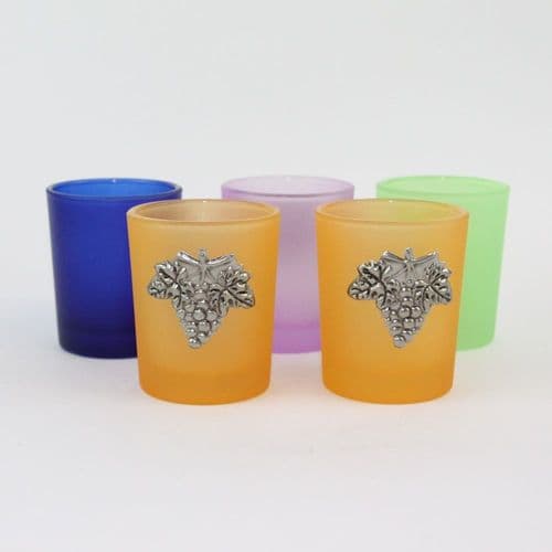 Verre à liqueur coloré applique raisin en étain