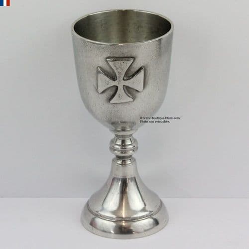 Verre à vin coupe Graal en étain 25cL motif templier