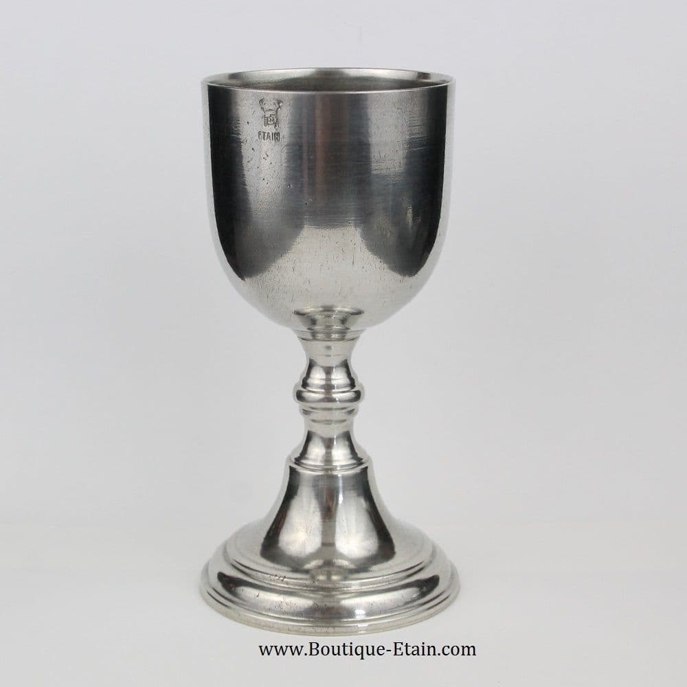 Verre à vin coupe Graal sur pied étain forme calice 25cL