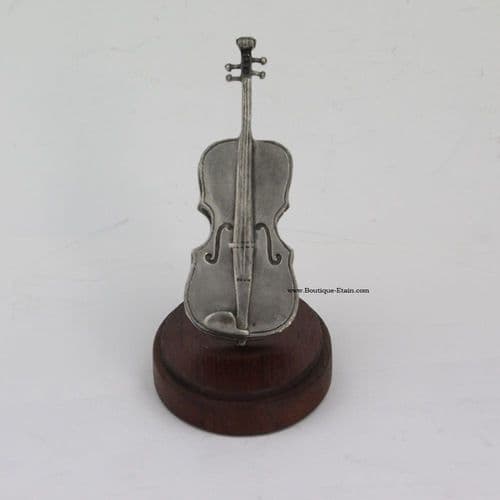 Violon miniature en étain sur socle bois
