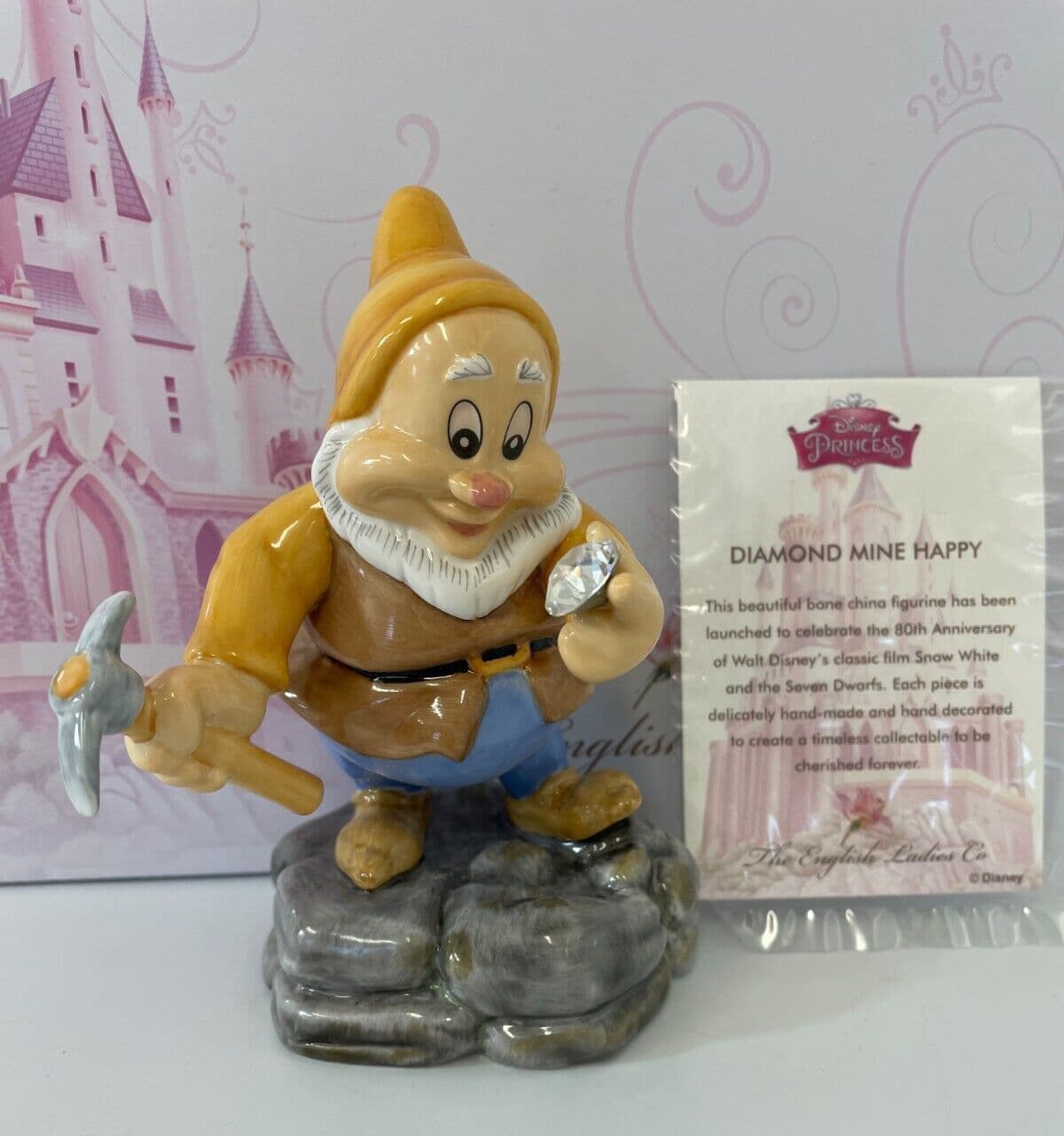 English Ladies Disney Snow White Diamond Mine Happy Dwarf Figurine
