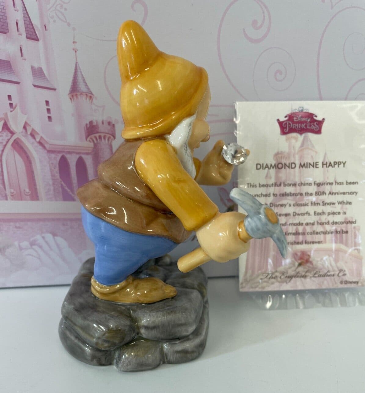 English Ladies Disney Snow White Diamond Mine Happy Dwarf Figurine