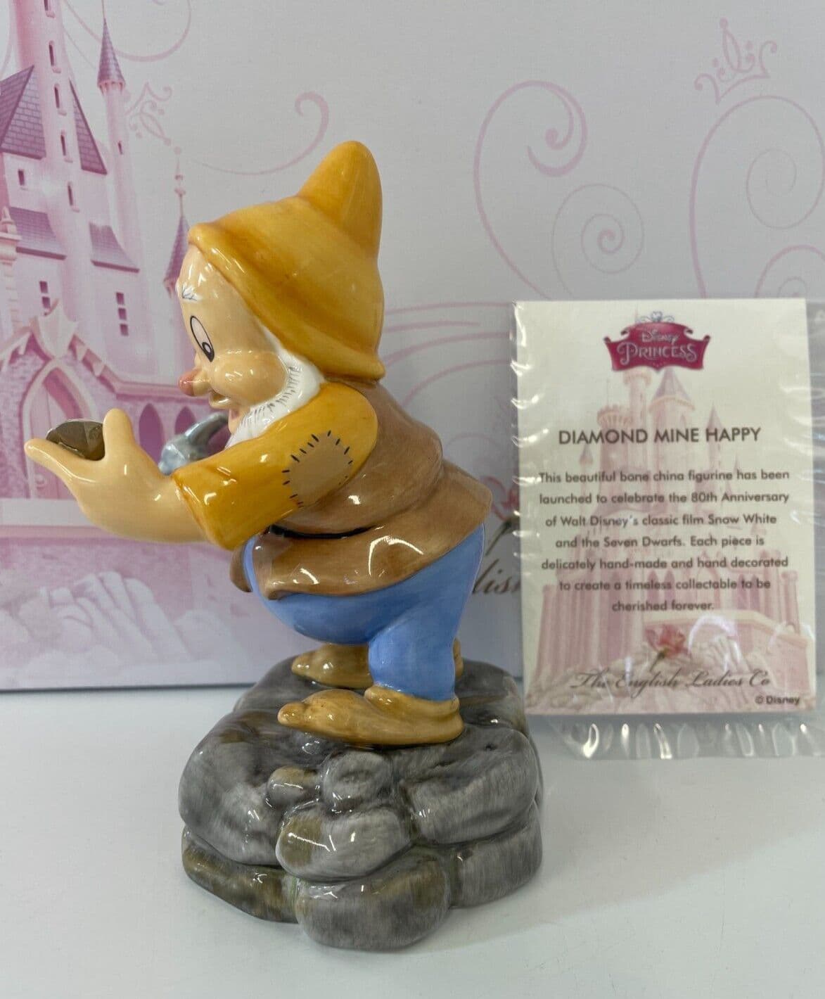 English Ladies Disney Snow White Diamond Mine Happy Dwarf Figurine