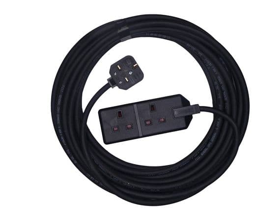 10m double socket heavy duty 13amp black extension lead