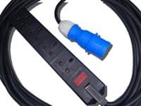 12m 230v 16a blue plug to 4 way 13a socket adaptor