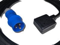1m 230v 16a blue plug to 1 way 13a socket adaptor