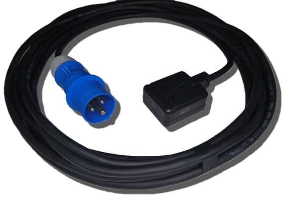 1m 230v 16a blue plug to 1 way 13a socket adaptor
