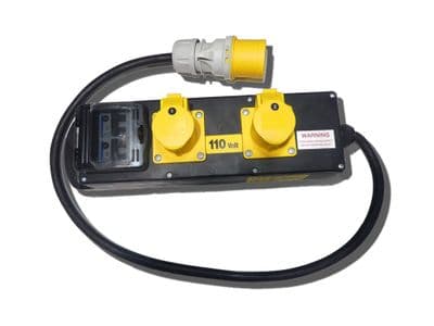 32amp  110v 3pin inlet to 2off  MCB protected 16amp panel mounted outlets