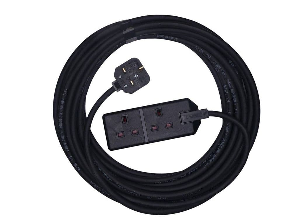 3m double socket heavy duty 13amp black extension lead