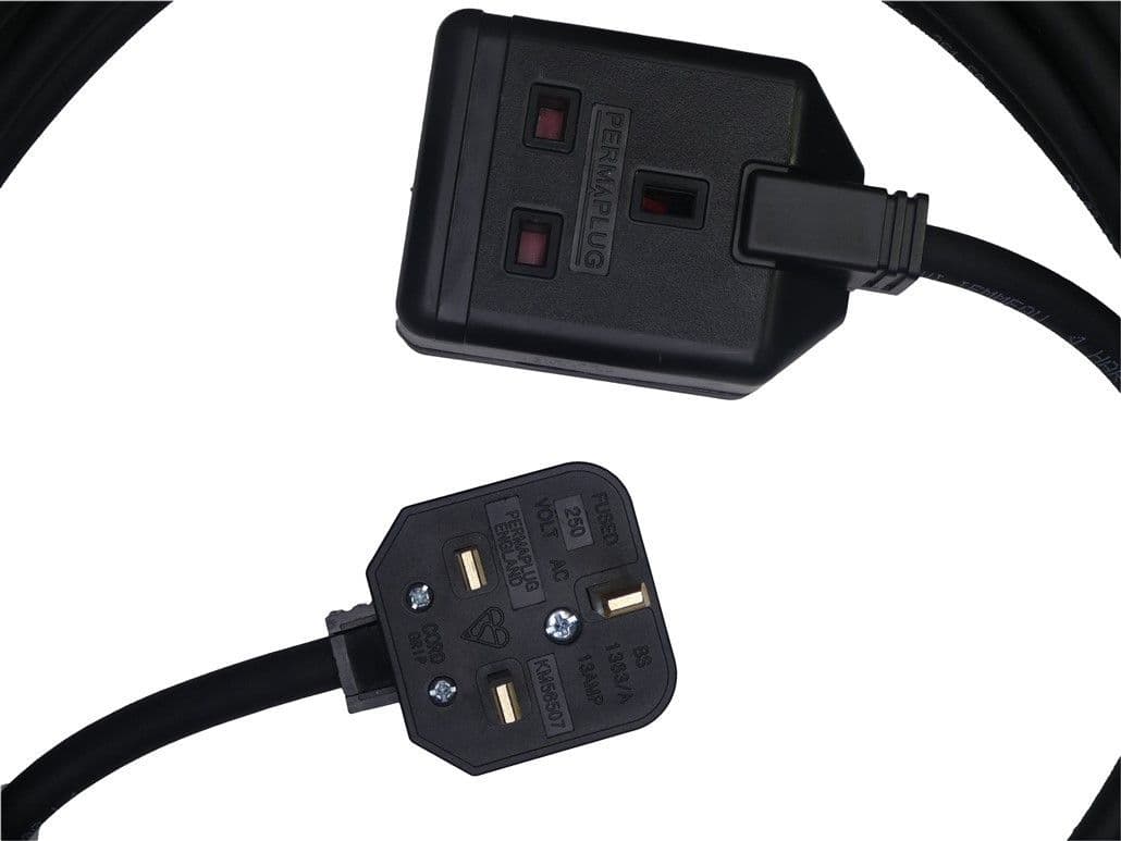 4m single socket heavy duty 13amp black extension lead