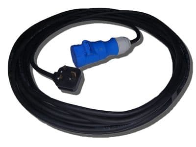 8m 230v 13a plug-top to blue 16amp connector lead