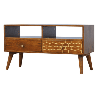 2 Drawer Media Unit Gold  Brass Patterned Inlay