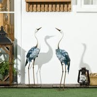2 Steel Crane Garden Statues