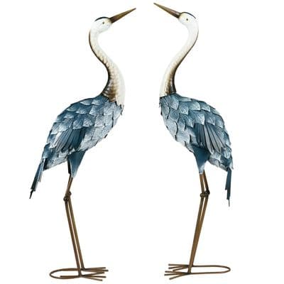 2 Steel Crane Garden Statues