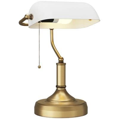 Banker's White Desk Lamp Antique Bronze Base