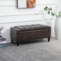 Black Faux Leather Tufted Storage Bench Ottoman