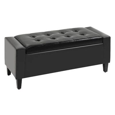 Black Faux Leather Tufted Storage Bench Ottoman