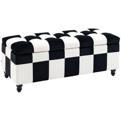 Black & White Storage Ottoman Velvet Surface