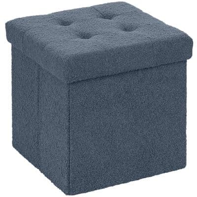 Blue Foldable Sherpa Fleece Storage Ottoman