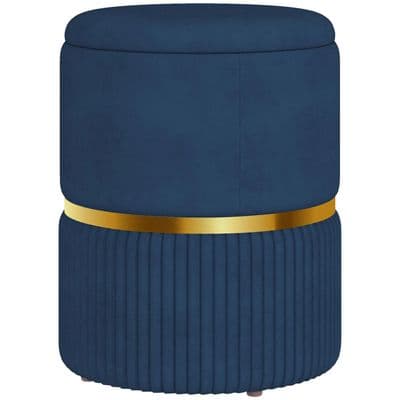 Blue Velvet Feel Storage Ottoman