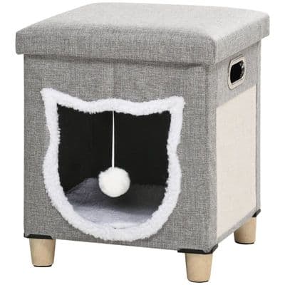 Cat House Cave With Scratching Pad & Toy Ball