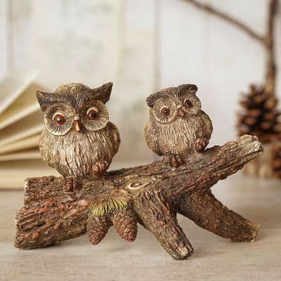 Country Living Wood Effect Owls On A Branch Ornament