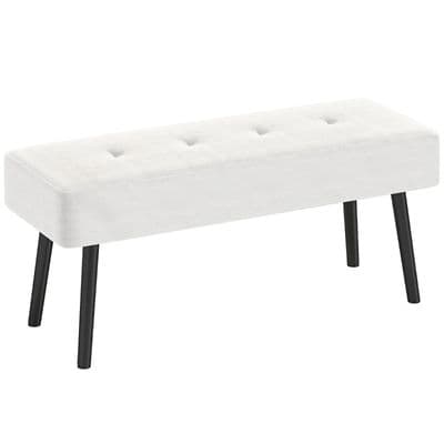 Cream Corduroy Tufted Bench