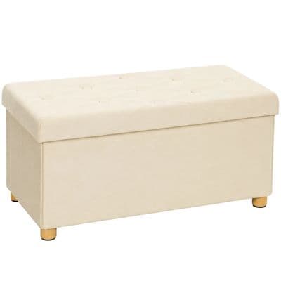 Cream Velvet Style Ottoman Storage Bench