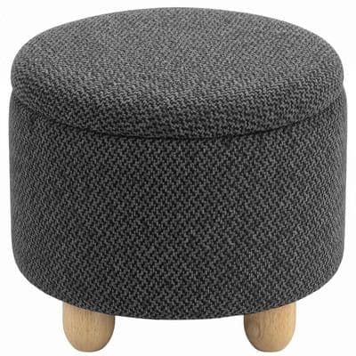 Dark Grey Round Storage Ottoman With Lid